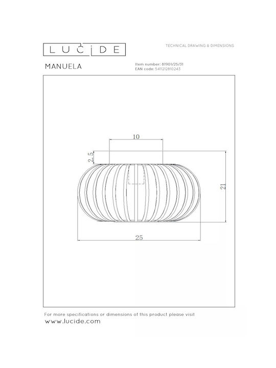 Lucide Lightning Light fixture Ceiling Mount Light 25cm White