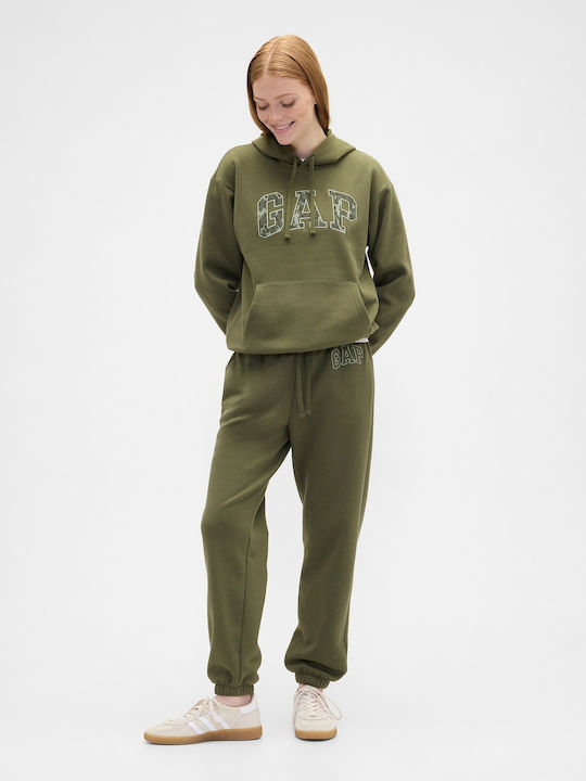 Μακρύ Γυναικείο Φούτερ με Κουκούλα Χακί, Army Green
