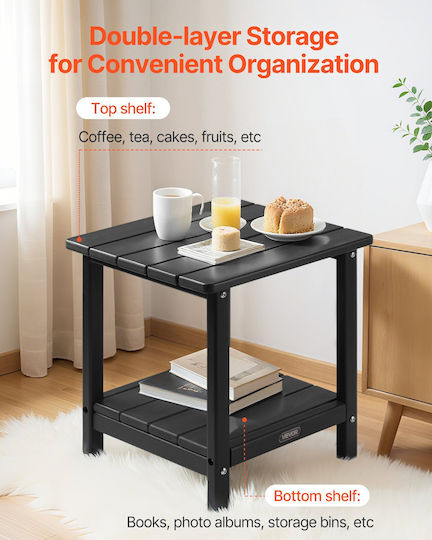 Sitting Room Outdoor Free Standing Table with Plastic Surface and Wood Frame Black 45x45xcm