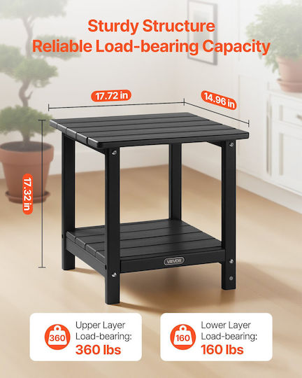 Sitting Room Outdoor Free Standing Table with Plastic Surface and Wood Frame Black 45x45xcm