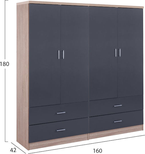 Reina Τετράφυλλη Ντουλάπα 160x42x180cm