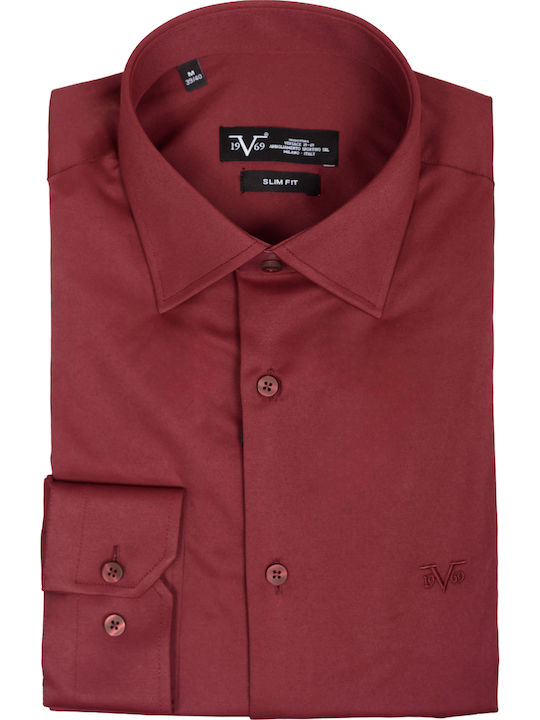 Long-sleeved Cotton Shirt Bordo