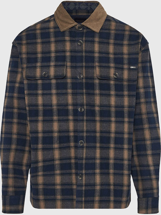 Long Sleeve Corduroy Checked Overshirt Checked FBM012-051-05-Navy