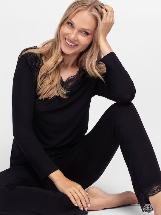 Dorina Winter Damen Pyjama-Set Black