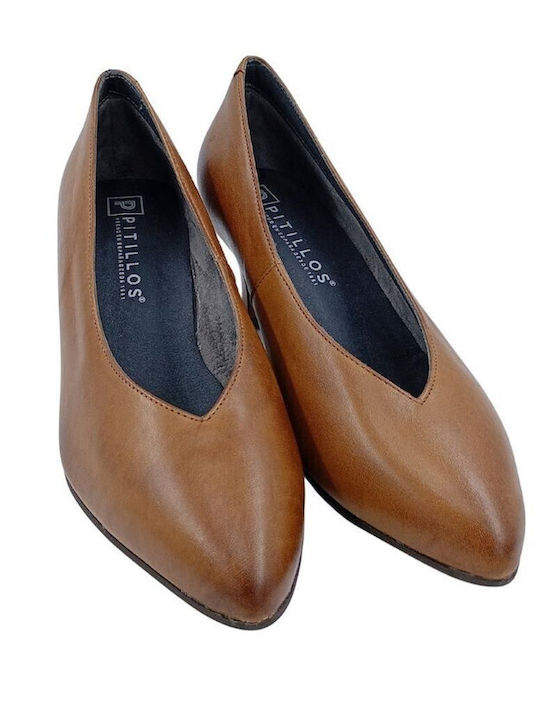 Leder Pumps mit mittelhohem Absatz Braun