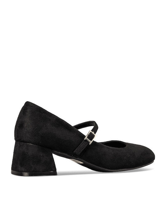 Synthetic Leather Black Heels with Strap