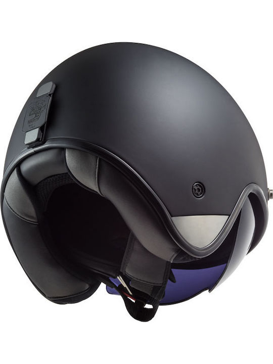 LS2 Bob Solid OF601 Black Matt Κράνος Μηχανής Jet ECE 22.05 1150gr με Sunvisor