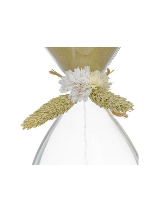 3D Bürodekoration Sanduhr Gold & Getrocknete Blumen 8x20cm