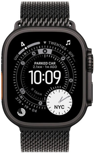 Apple Watch Ultra 3 Titanium 49mm Waterproof with eSIM and Heart Rate Monitor (Black Titanium Case with Black Titanium Milanese Loop - Large)