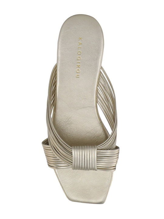 Leather Women's Flat Sandals in Gold Color