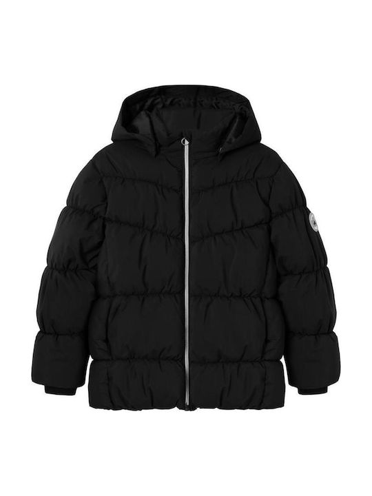 Kinder Steppjacke Kurz mit Futter & Kapuze Black