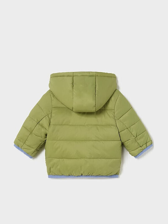 Kids Quilted Short Double Sided Jacket with Hood Green