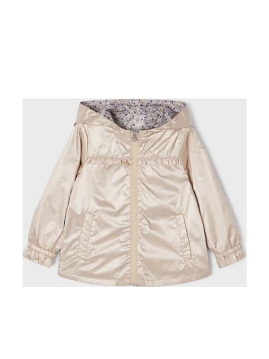 Kids' Casual Jacket Short Windproof Double Sided with Hood Beige