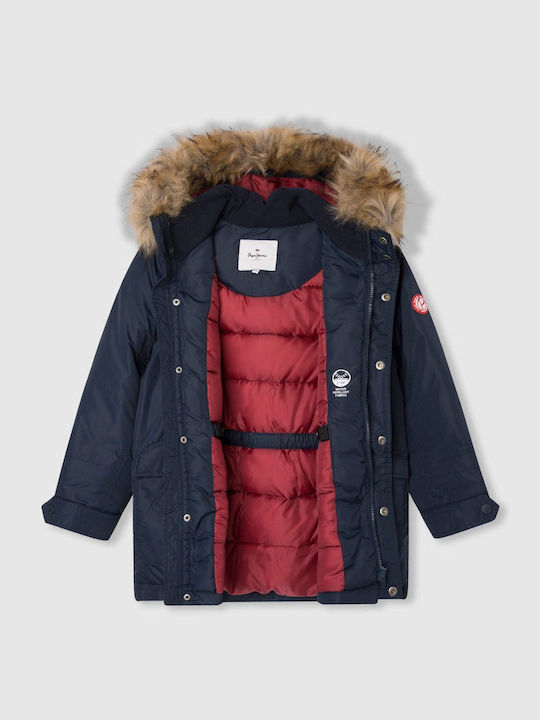 Kinder Parka Lang mit Kapuze Marineblau Goole Boy