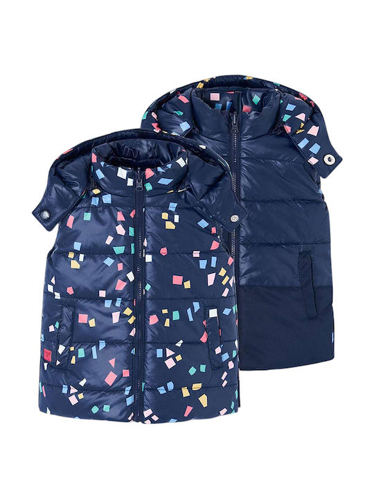 Kids Quilted Sleeveless Double Sided Jacket with Hood Navy Blue