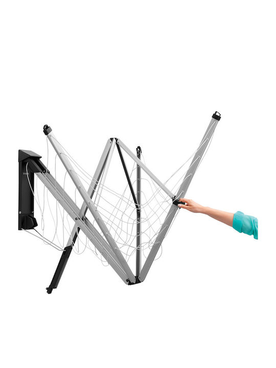 Brabantia WallFix Dryer Metallic Folding Wall Mounted Clothes Drying Rack with Hanging Length 24m