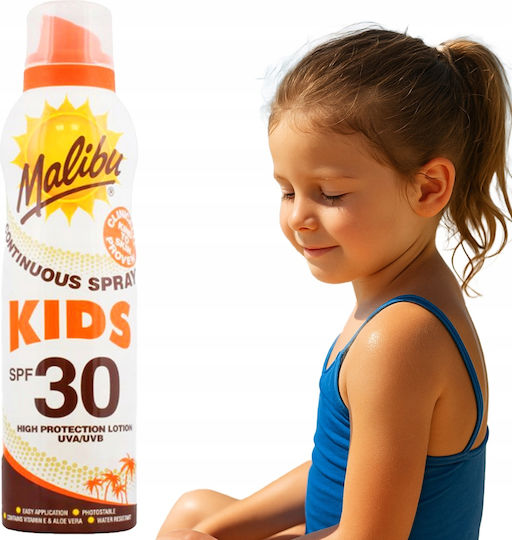 Malibu SPF30 Водоустойчив Детски Слънцезащитен Крем Спрей За Лице И Тяло 175ml