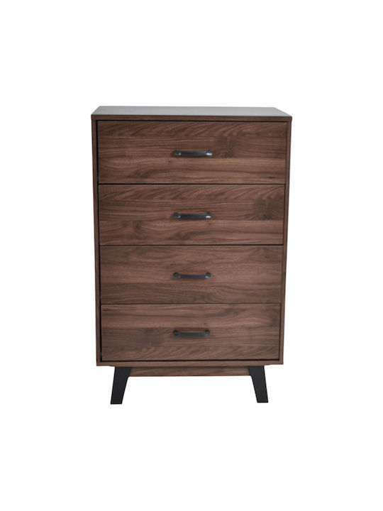 Wooden Chest of Drawers with 4 Drawers Walnut Color 60x40x93cm