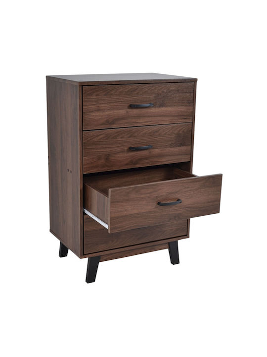 Wooden Chest of Drawers with 4 Drawers Walnut Color 60x40x93cm