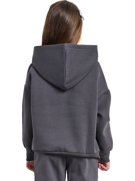 Fleece Παιδικό Φούτερ με Κουκούλα και Τσέπες Γκρι