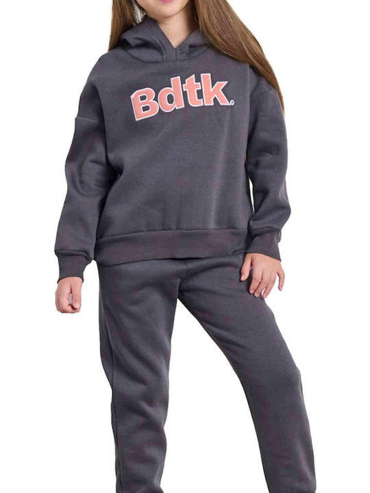 Fleece Παιδικό Φούτερ με Κουκούλα και Τσέπες Γκρι