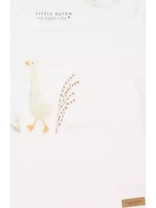 Kids Top Short-sleeved White Little Goose Walking