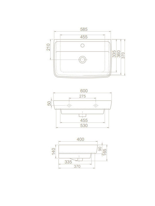Cerastyle Duru 60 035100-u Επιτοίχιος Νιπτήρας Πορσελάνης 60x40cm Λευκός