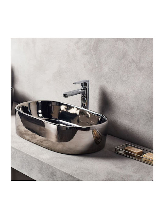 Tema Επικαθήμενος Νιπτήρας Πορσελάνης 55x35x14cm Ασημί