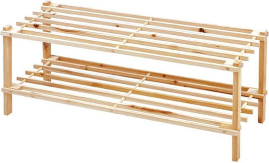 Suport pentru pantofi din Lemn Masiv cu 2 Rafturi Natural L74xW26xH30cm