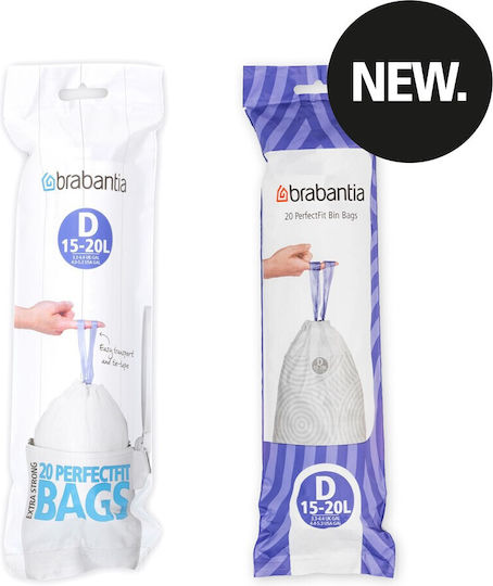 Brabantia Σακούλες Απορριμάτων Χωρητικότητας 20lt με Κορδόνι Type D 20τμχ Λευκές