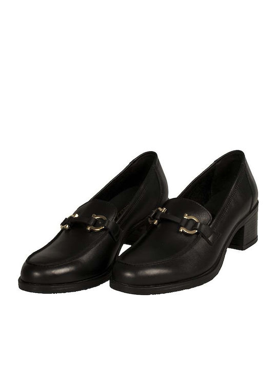 Leder Pumps mit Chunky mittelhohem Absatz Schwarz