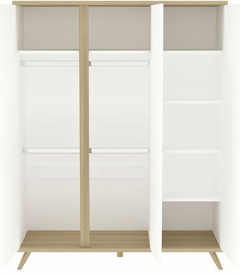 Three Door Wardrobe White 136.2x50x175.7cm