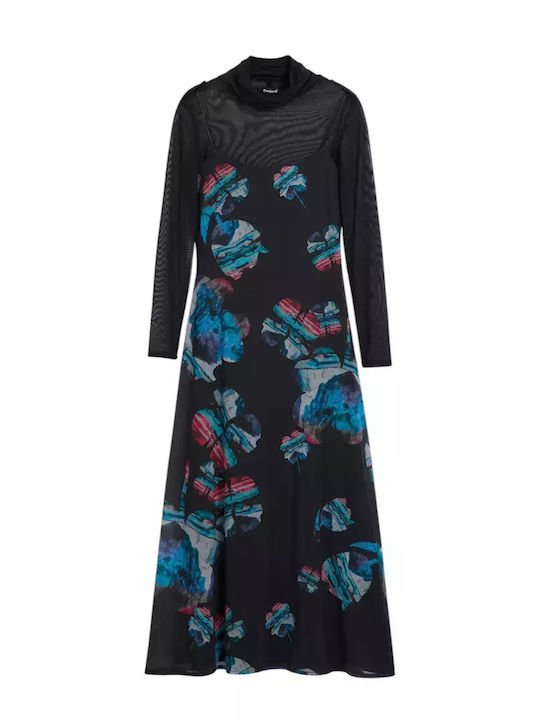 Lacroix Midi Evening Dress with Tulle and Mesh Black
