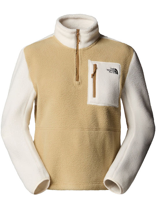 Yumiori Winter Women's Fleece Blouse Hiking with Zipper Beige