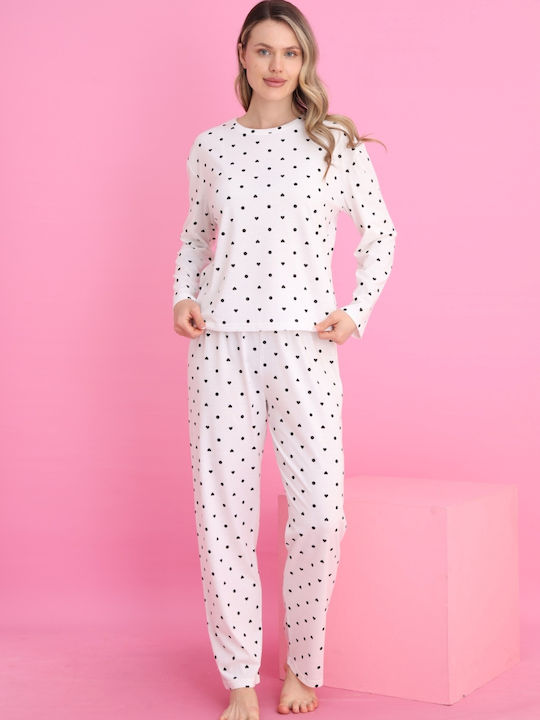 Siyah Inci Winter Damen Pyjama-Set Ecru