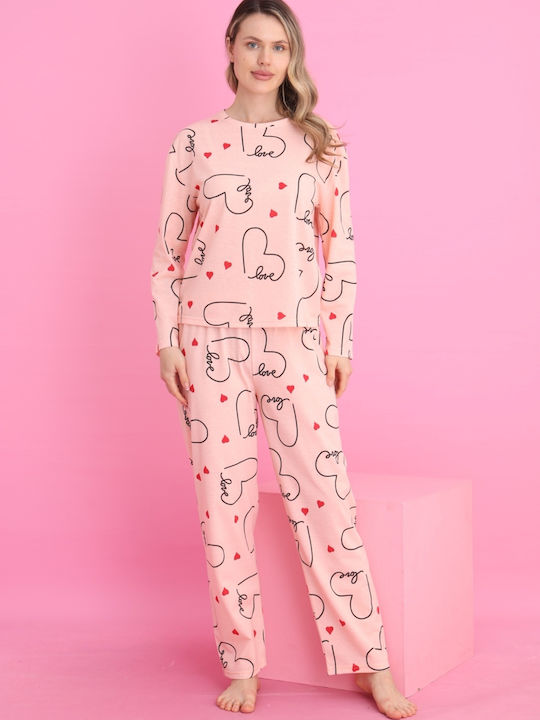 Siyah Inci Winter Damen Pyjama-Set Salmon
