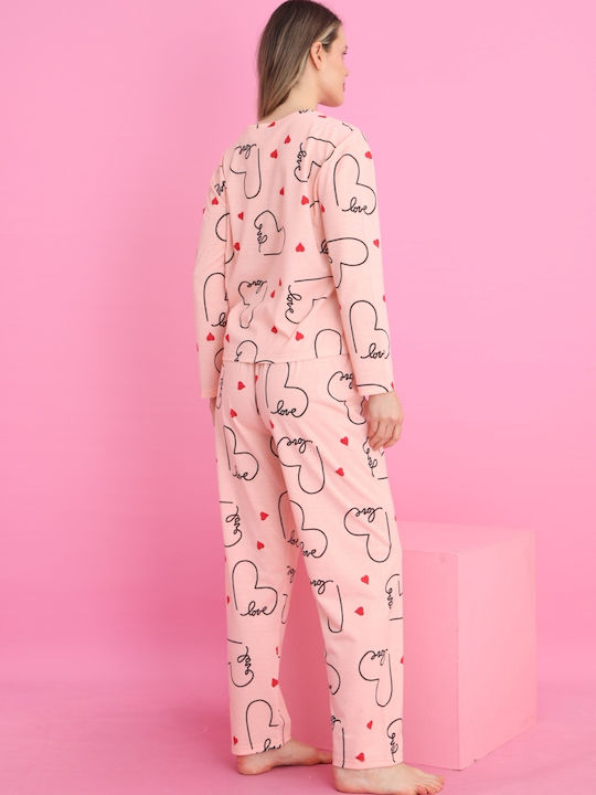 Siyah Inci Winter Damen Pyjama-Set Salmon