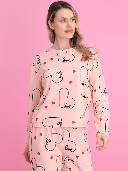 Siyah Inci Winter Damen Pyjama-Set Salmon