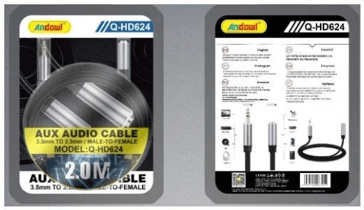 Andowl Audio Cable 3.5mm Male to 3.5mm Female Black 2m Q-HD624