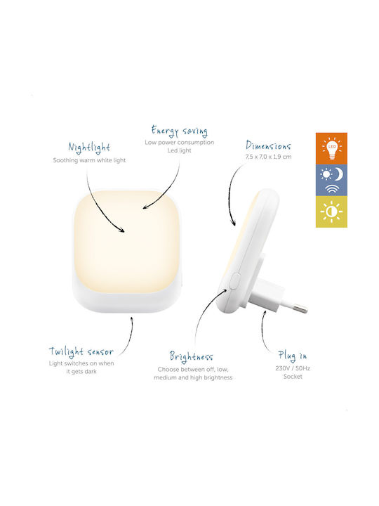Zazu Fun Socket Light Automatic Night Light Plug Sensor White