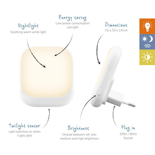 Zazu Fun Socket Light Automatic Night Light Plug Sensor White