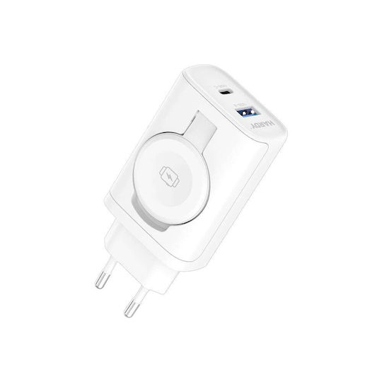 3MK Φορτιστής Χωρίς Καλώδιο με Θύρα USB-A και Θύρα USB-C 33W Power Delivery Λευκός (2in1)