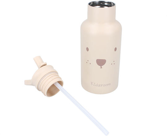 Kidzroom Sticlă Pentru Copii Termos Din Oțel Inoxidabil Cu Pai Bej 350ml