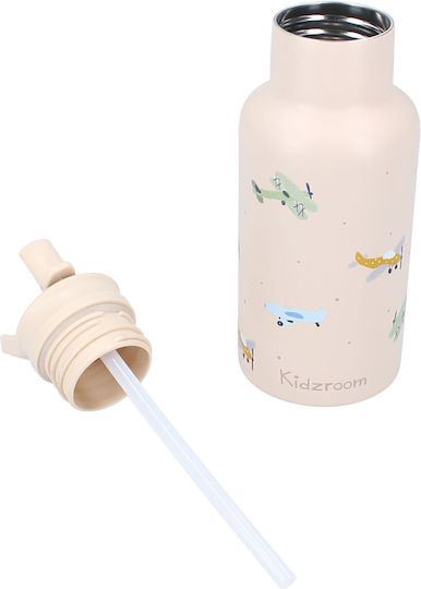 Kidzroom Sticlă Pentru Copii Termos Din Oțel Inoxidabil Cu Pai Bej 350ml