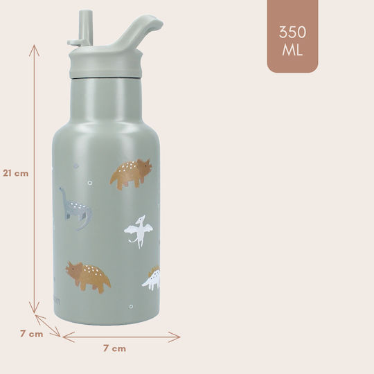 Rostfreier Stahl Kinder Trinkflasche Dinosaurier Thermos mit Stroh Grüne 350ml