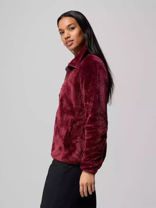 Fire Side Ii Sherpa Full Women's Cardigan with Zipper Burgundy