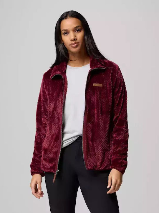 Fire Side Ii Sherpa Full Women's Cardigan with Zipper Burgundy