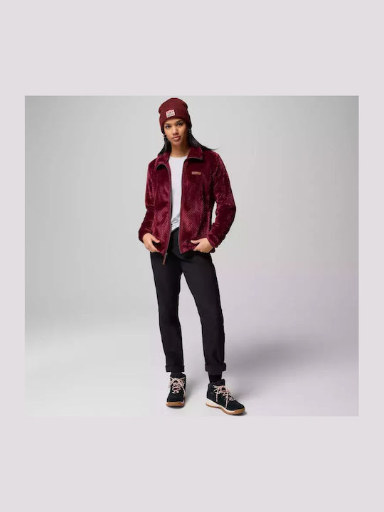 Fire Side Ii Sherpa Full Women's Cardigan with Zipper Burgundy