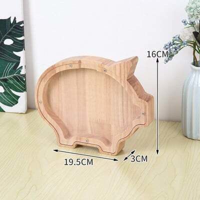 Money Box Glass Wood Piggy Design