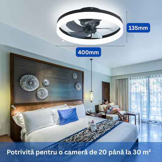 Smart LED Plafonieră 40cm cu Lentile de Mărire Neagră